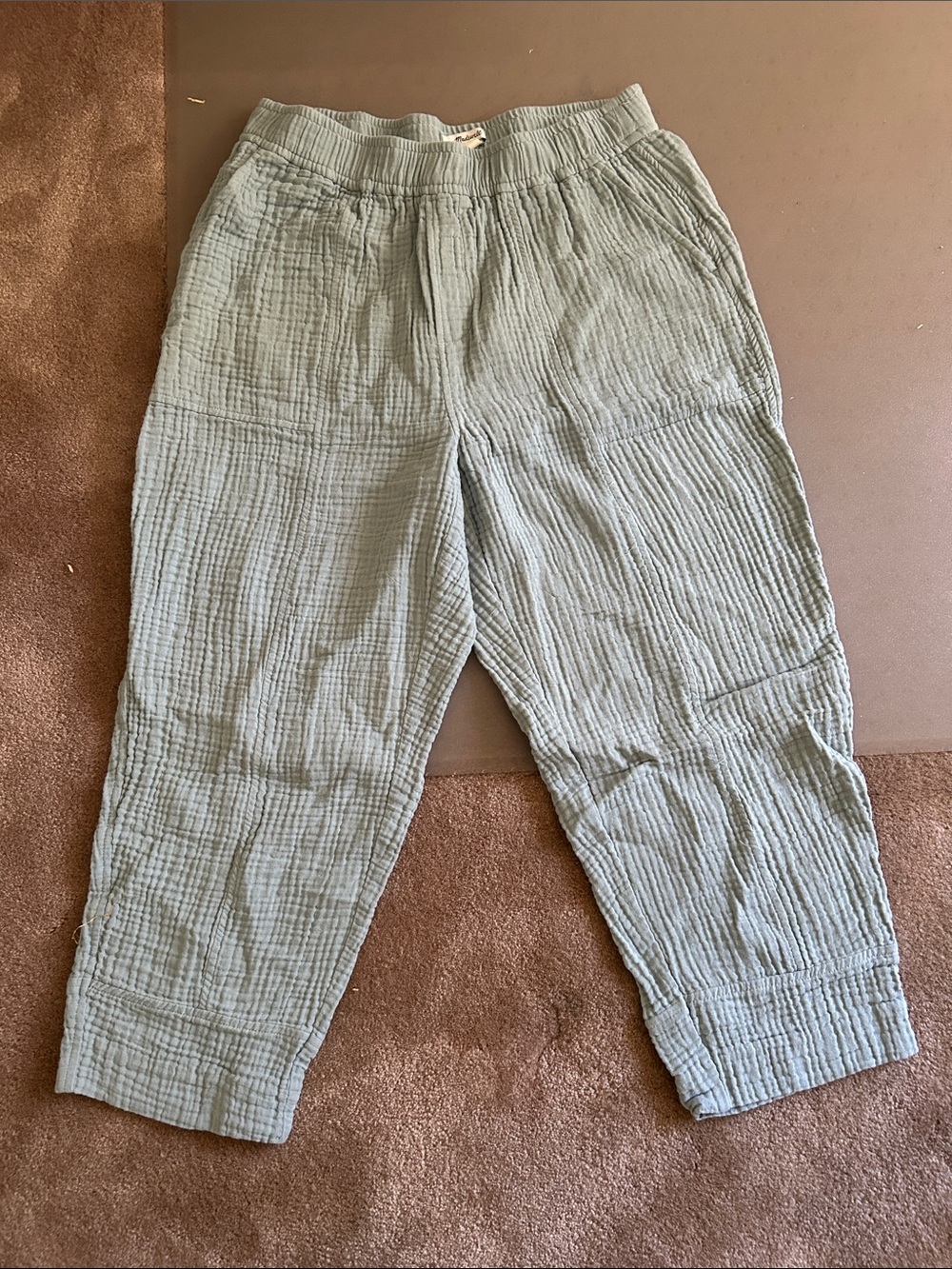Madewell Relaxed Crinkled Pants in Sage Green